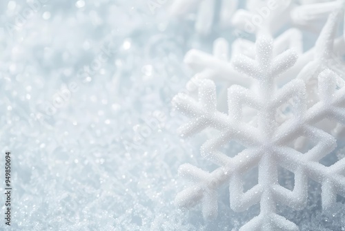 A close up photo realistic pattern background of a detailed snowflake structure, creating a winter wonderland scene. photo