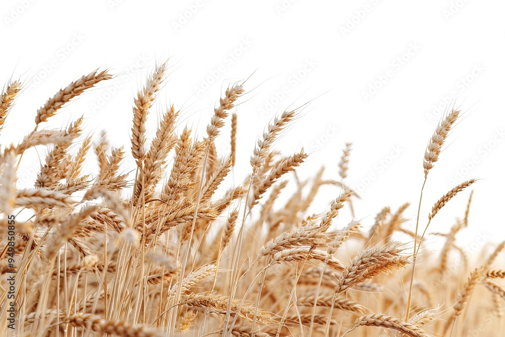 Fototapeta premium closeup field of ripe wheat with ears isolated on white background
