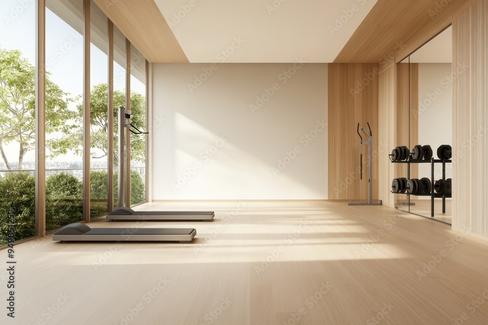 Fototapeta premium Modern Minimalist Home Gym with Scandinavian Design Aesthetic