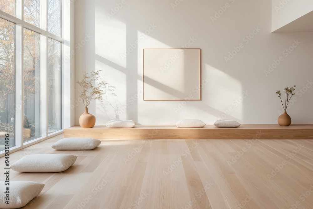 Tranquil Scandinavian Meditation Room with Minimal Decor and Natural Light Tranquil Scandinavian Meditation Room with Minimal Decor and Natural Light