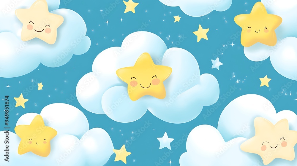 Cute Clouds and Stars Pattern Cute Clouds and Stars Pattern