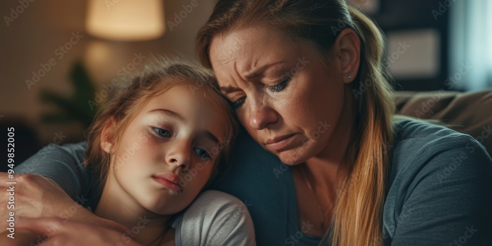 Compassionate Mother Comforting Depressed Teenage Daughter: Emotional Support for Adolescent Mental Health. Minimalist Illustration of Family Bond During Youth Crisis. Powerful Concept for Awareness C Compassionate Mother Comforting Depressed Teenage Daughter: Emotional Support for Adolescent Mental Health. Minimalist Illustration of Family Bond During Youth Crisis. Powerful Concept for Awareness C