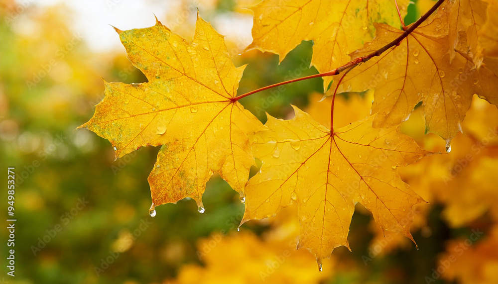 Autumn maple leaves with raindrops, abstract fall background. Rain season. Autumn maple leaves with raindrops, abstract fall background. Rain season.