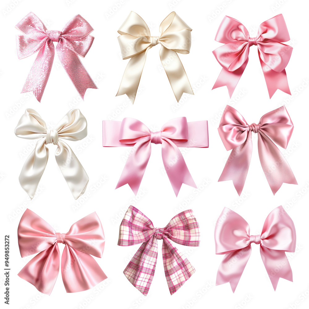 PNG Pink ribbon bow element set, transparent background PNG Pink ribbon bow element set, transparent background
