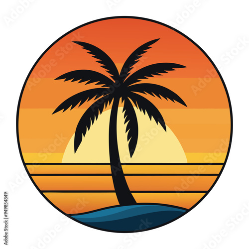 Wallpaper Mural A vector illustration of a palm tree on a island with a sunset Torontodigital.ca