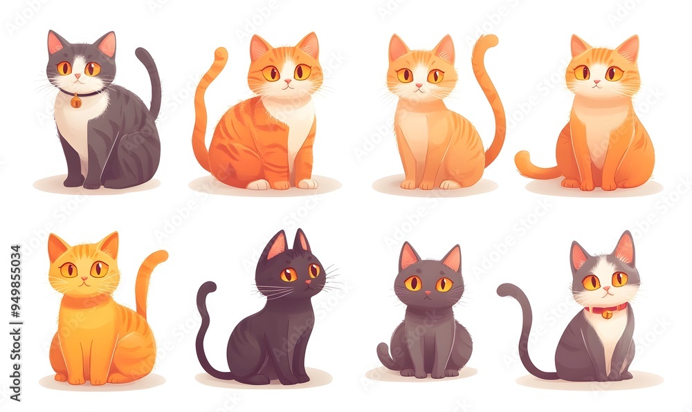 A Mellow Pastel Collection of Cartoon Style Worldwide Feline Pets A Mellow Pastel Collection of Cartoon Style Worldwide Feline Pets