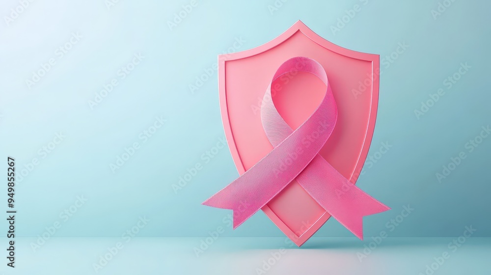 A pink ribbon symbol on a shield represents awareness and support for breast cancer initiatives. A pink ribbon symbol on a shield represents awareness and support for breast cancer initiatives.