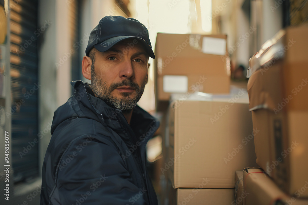 Delivery service in work, courier person guy delivering package straight to client house, Generative AI Delivery service in work, courier person guy delivering package straight to client house, Generative AI