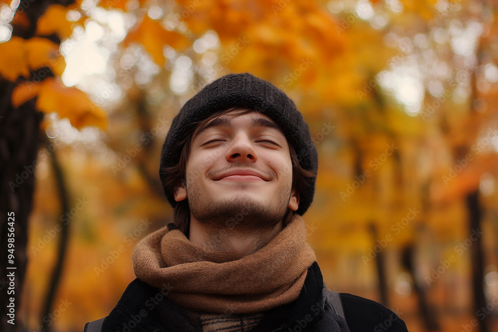 Beautiful autumn portrait, sunny day, park full of fallen foliage, people children pets walking, generative AI Beautiful autumn portrait, sunny day, park full of fallen foliage, people children pets walking, generative AI