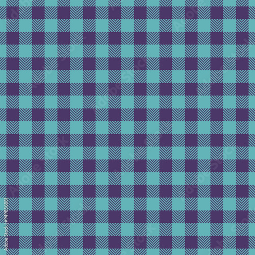 Flooring texture textile pattern, rag fabric background check. Picnic vector seamless tartan plaid in pastel teal and violet colors.