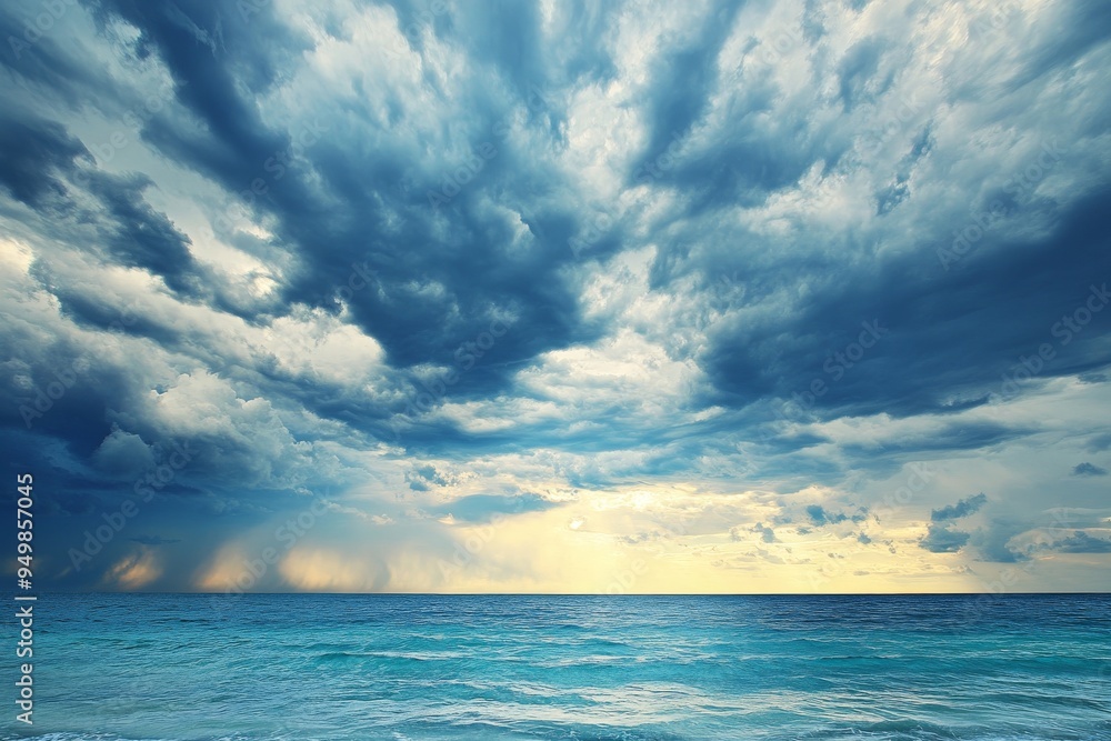 Obraz premium Storm clouds and rain over the Indian Ocean, Maldives