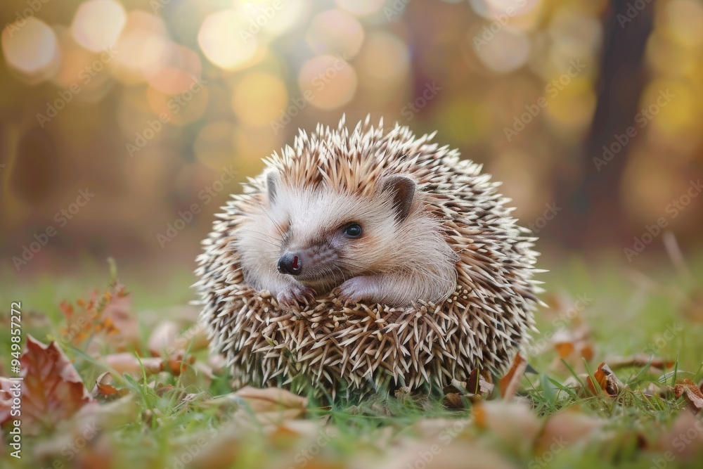 A hedgehog rests on its back in a patch of green grass, showcasing its spiky fur and small, curled feet, A cuddly hedgehog rolling into a ball, AI generated A hedgehog rests on its back in a patch of green grass, showcasing its spiky fur and small, curled feet, A cuddly hedgehog rolling into a ball, AI generated
