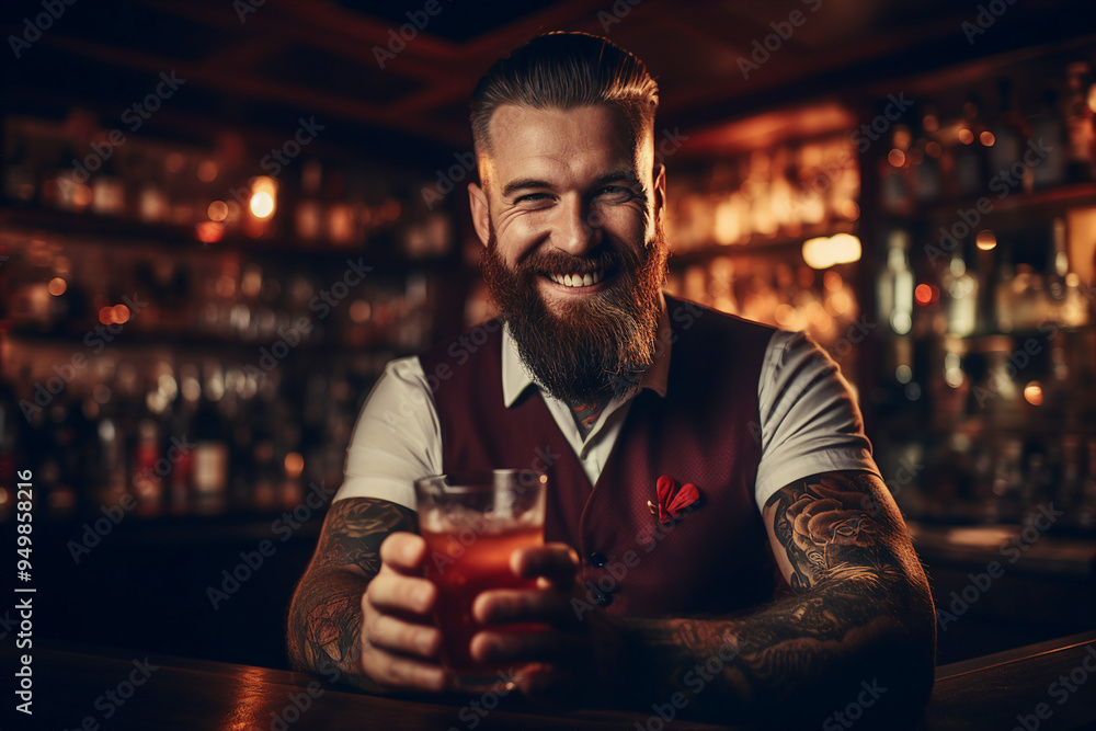 Classic bar pub with professional bartender barkeeper barman, Generative AI illustration photo Classic bar pub with professional bartender barkeeper barman, Generative AI illustration photo
