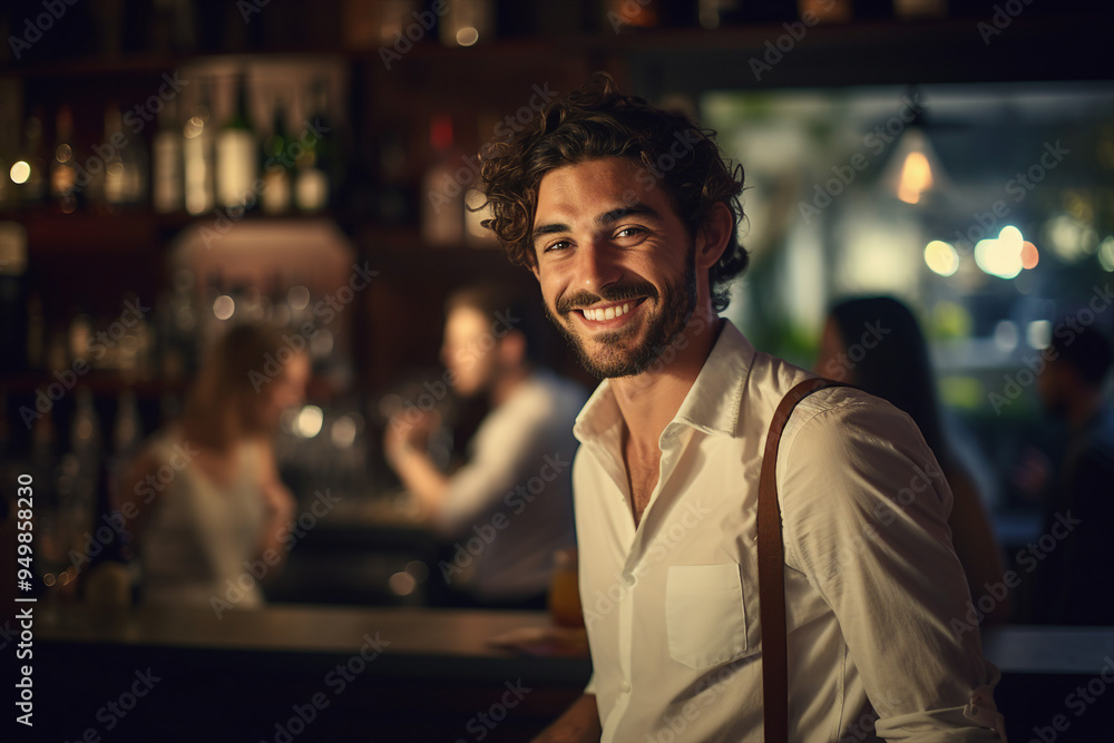 Classic bar pub with professional bartender barkeeper barman, Generative AI illustration photo Classic bar pub with professional bartender barkeeper barman, Generative AI illustration photo