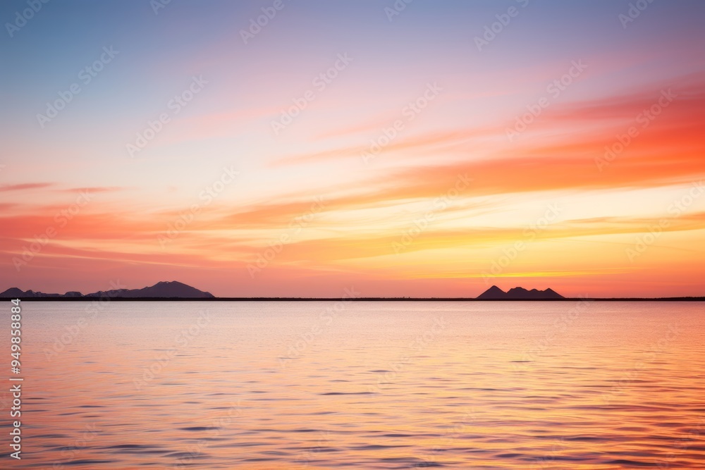 Serene Sunset Over Calm Water and Distant Mountains Serene Sunset Over Calm Water and Distant Mountains