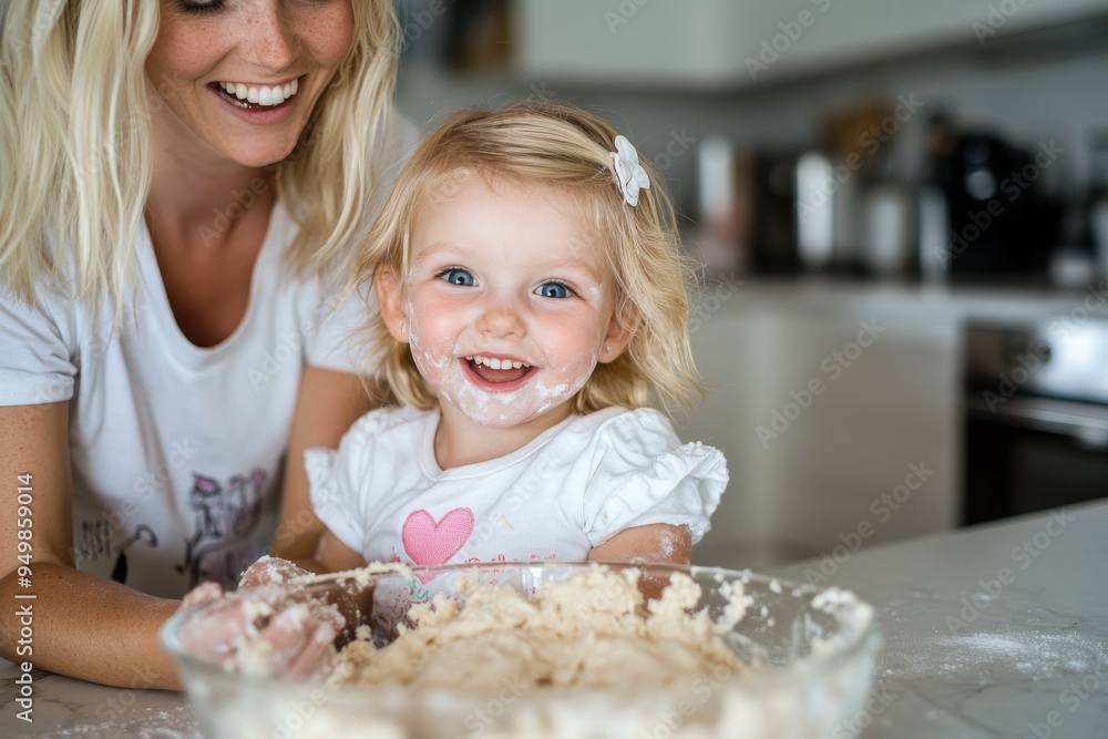 As Christmas approaches, a girl helps her mother bake cookies As Christmas approaches, a girl helps her mother bake cookies