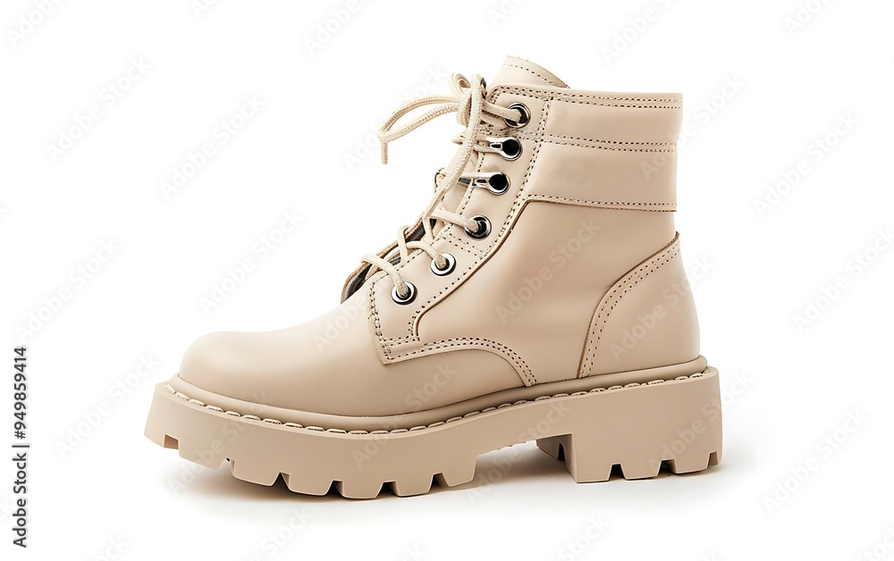 Pair of beige boots isolated on a white background Pair of beige boots isolated on a white background