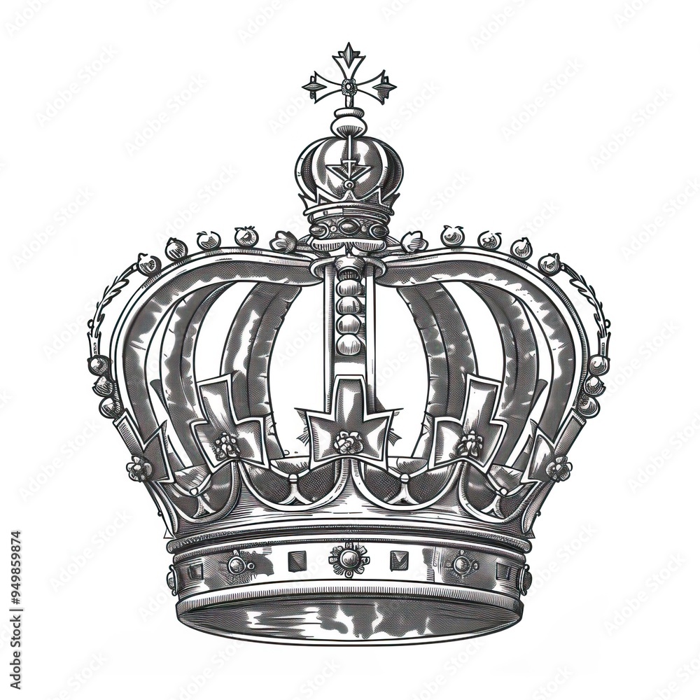 King Crown sketch. Hand drawn royal symbol of power drawn on white King Crown sketch. Hand drawn royal symbol of power drawn on white