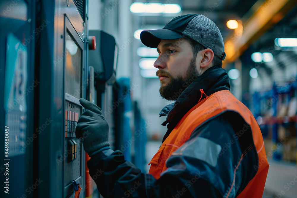 Obraz premium Young worker and modern industrial innovation generative AI