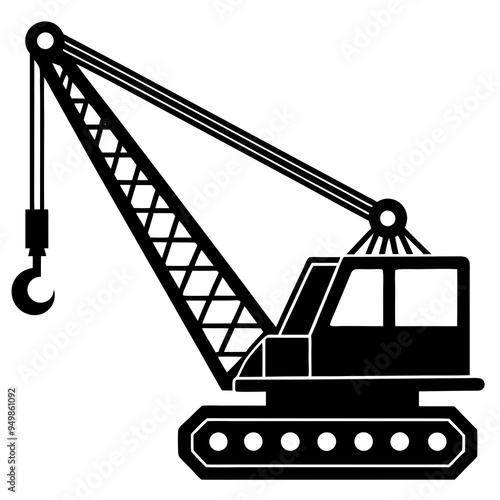 crawler crane vector illustration - construction crane black design