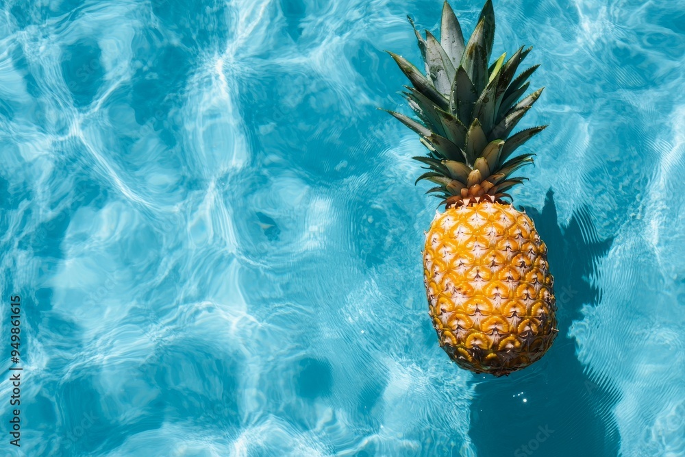 Pool water with a pineapple floating on it. Pool water with a pineapple floating on it.