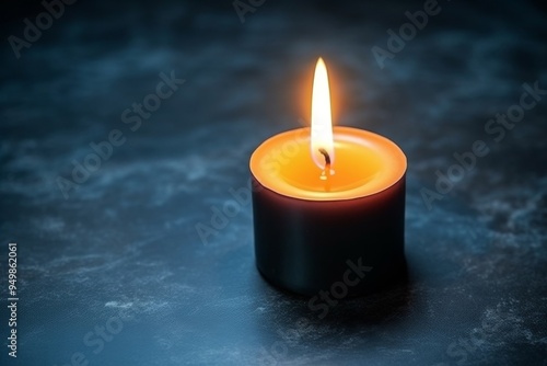 Single Burning Candle on Dark Background - Still Life Photography photo