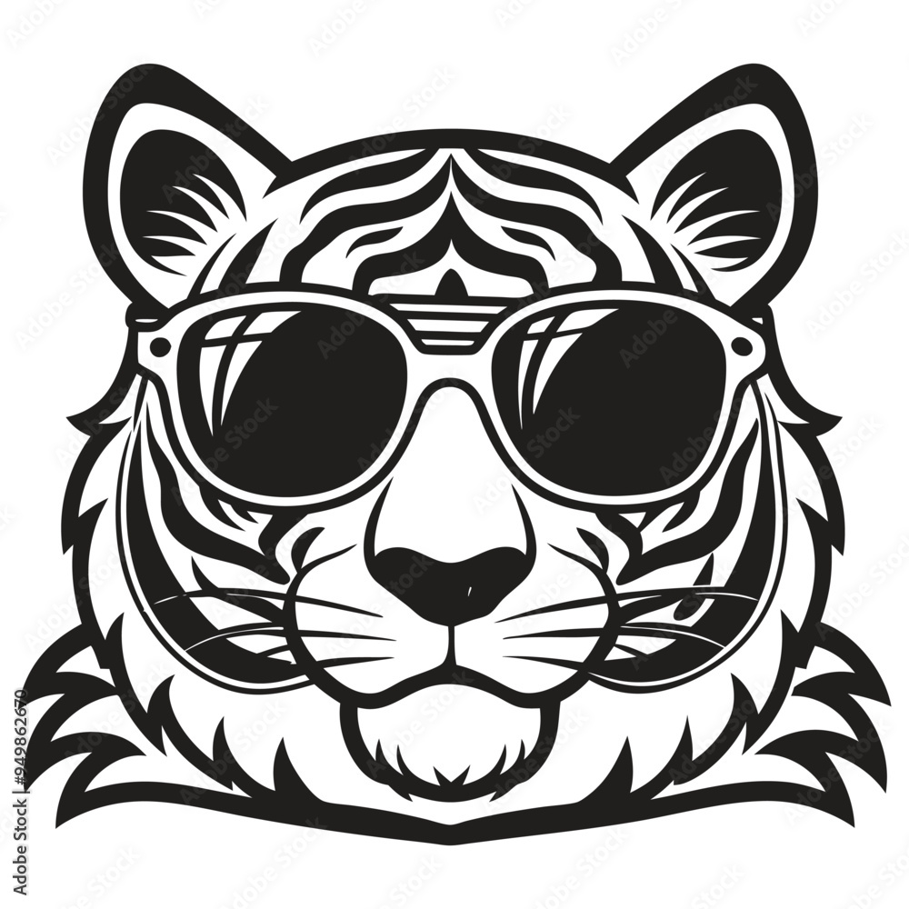 Obraz premium Tiger with glasses isolated white background