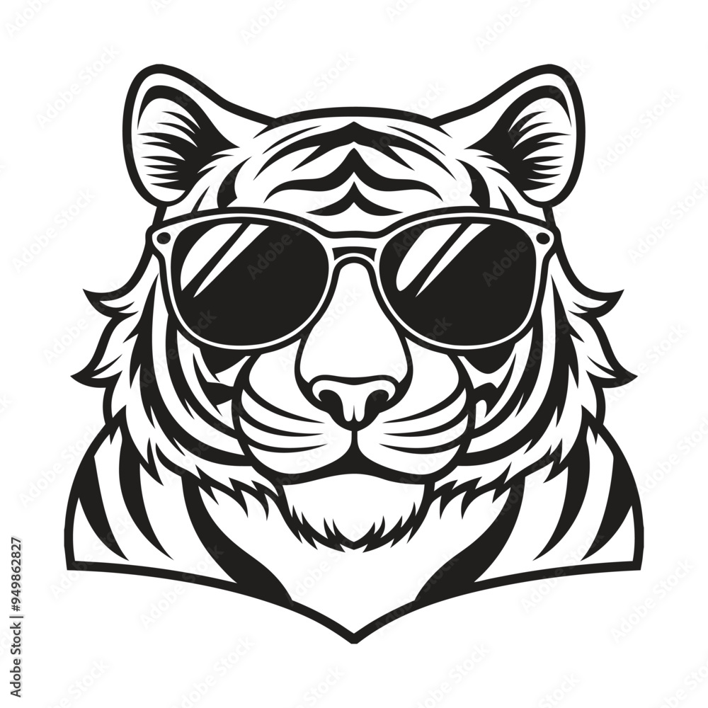 Obraz premium Tiger with glasses isolated white background