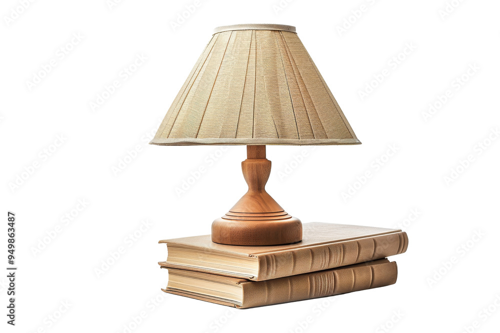 Wooden Table Lamp on Stack of Books Wooden Table Lamp on Stack of Books