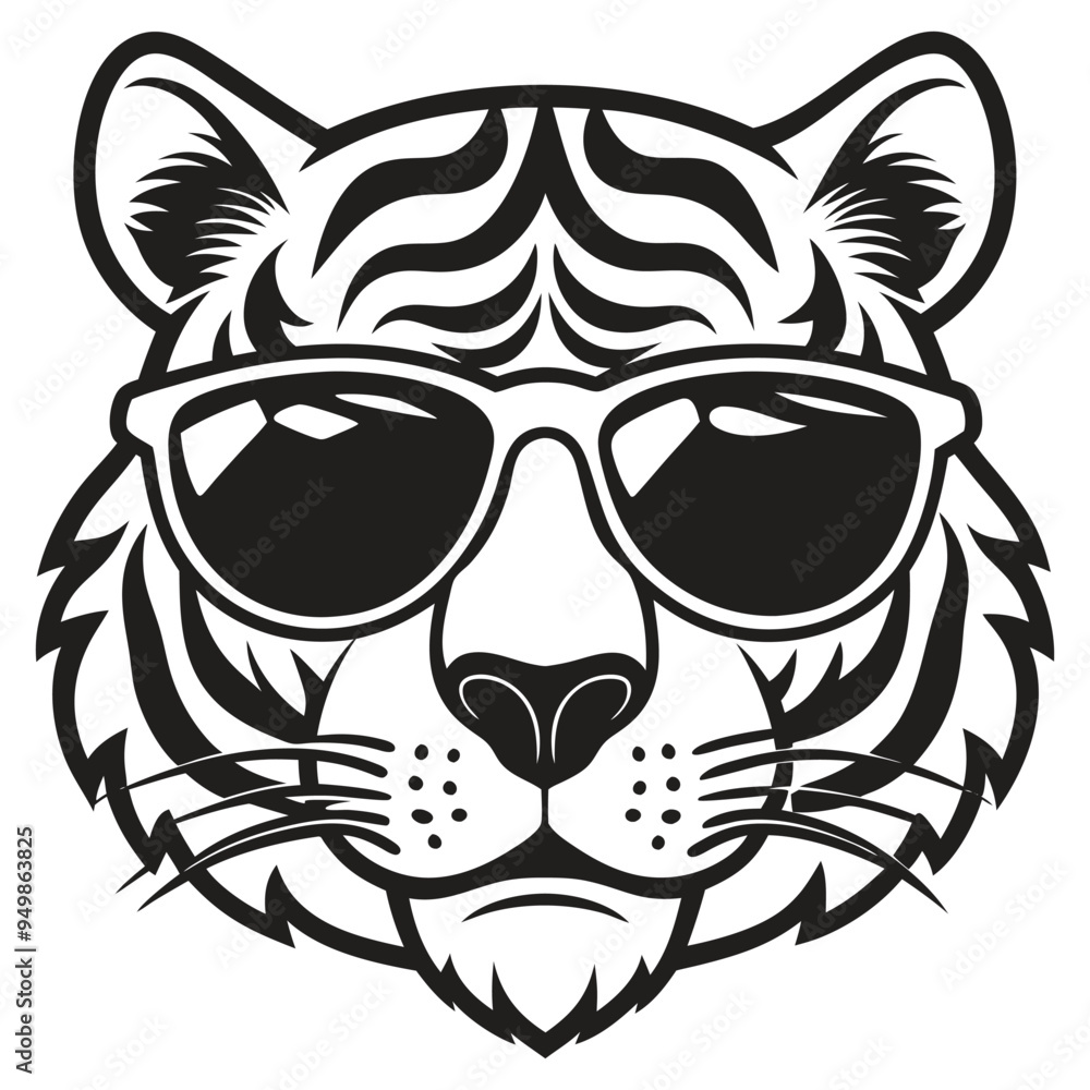 Obraz premium Tiger with glasses isolated white background