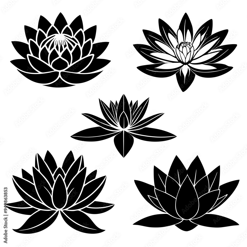 Water Lily Flower Silhouette Black Vector Water Lily Flower Silhouette Black Vector