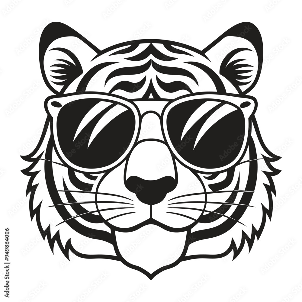 Obraz premium Tiger with glasses isolated white background