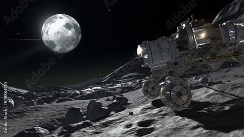 Lunar Rover on the Moon Surface: Space Exploration Concept photo