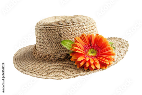 Straw Hat with Orange Flower