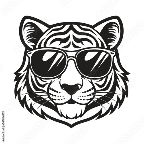 Tiger with glasses isolated white background