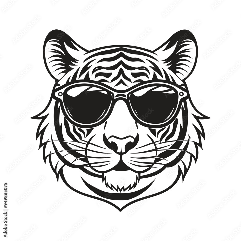 Obraz premium Tiger with glasses isolated white background