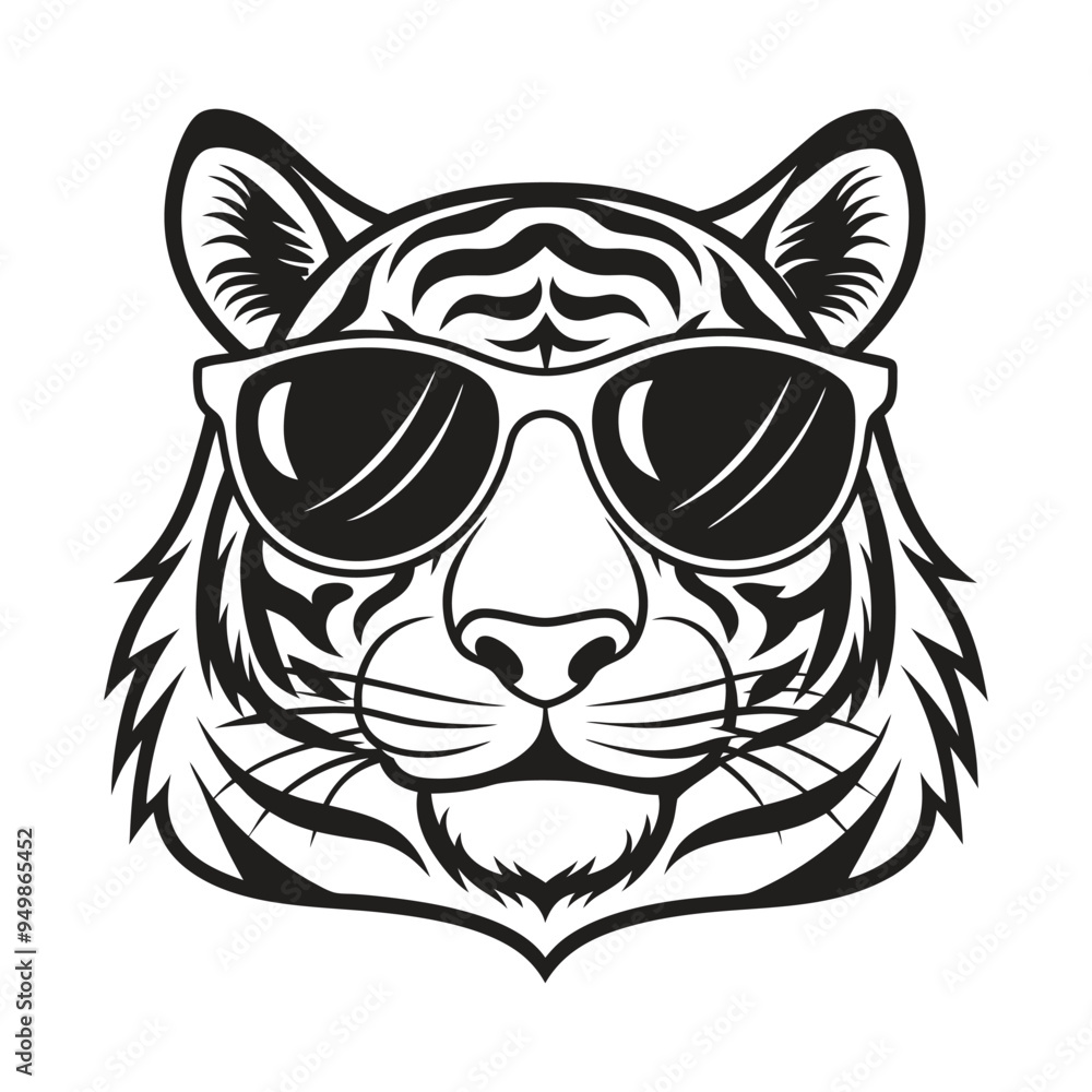 Tiger with glasses isolated white background Tiger with glasses isolated white background