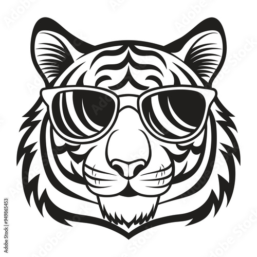 Tiger with glasses isolated white background