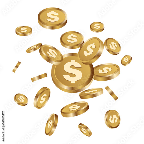 scattering of gold coins, wealth design element