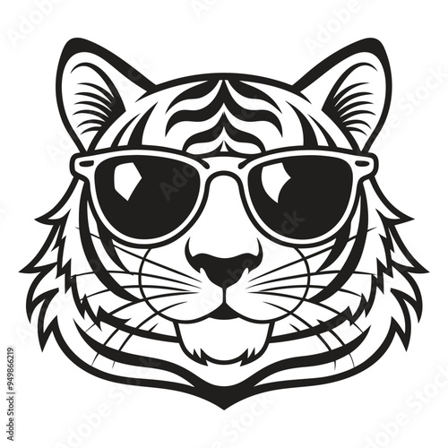 Tiger with glasses isolated white background