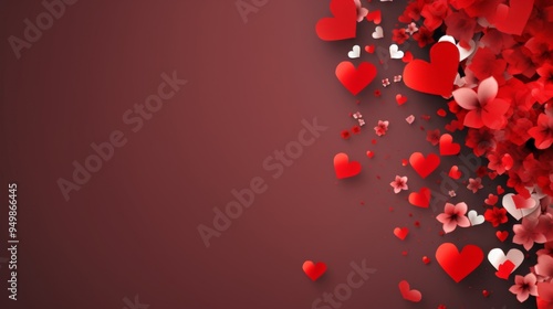 Romantic Red Hearts and Flowers Background