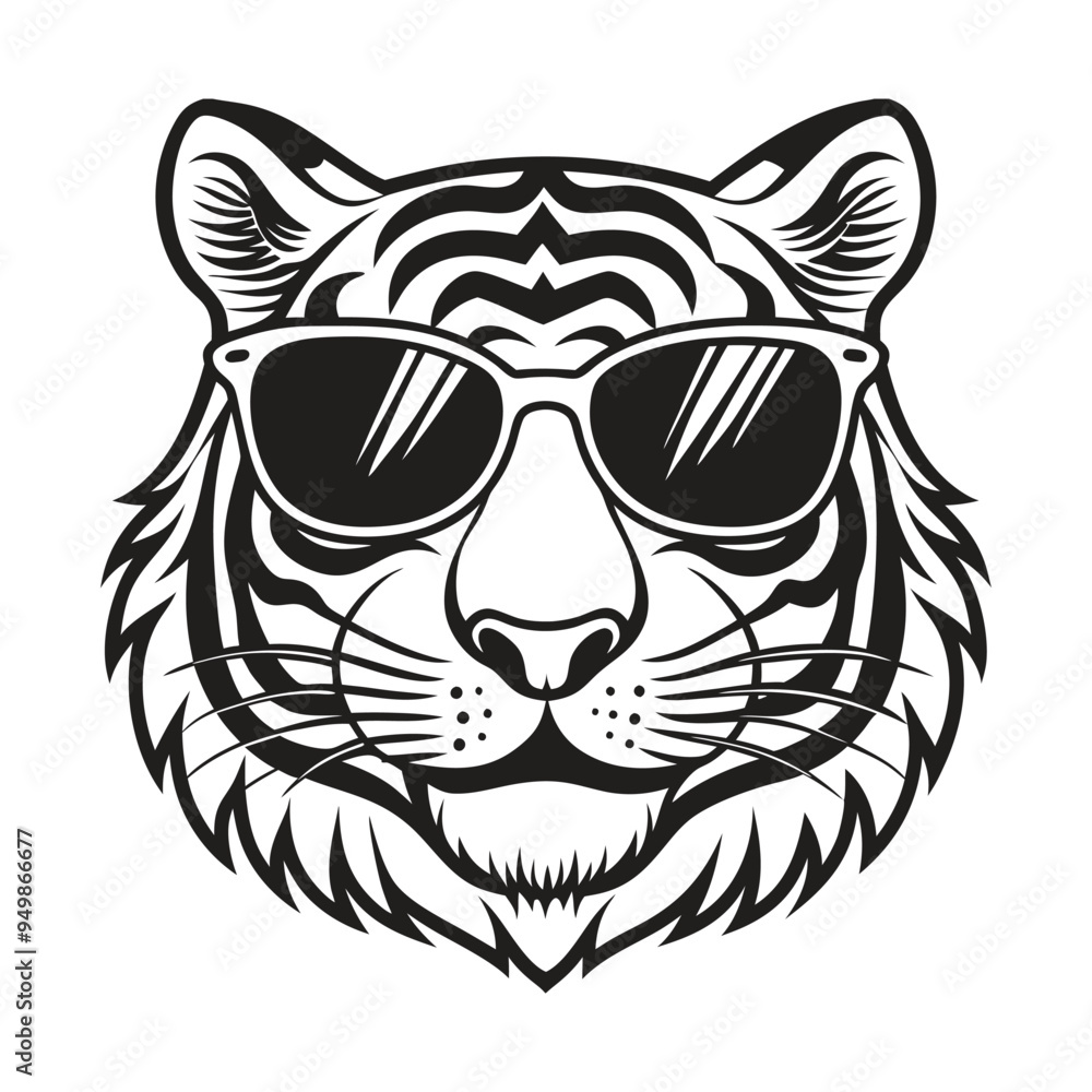 Fototapeta premium Tiger with glasses isolated white background