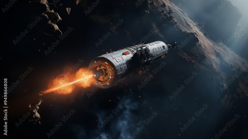 Fototapeta premium Futuristic Spaceship Soaring Through Deep Space