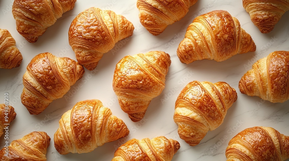 Freshly baked croissants with golden layers against a clean white backdrop Freshly baked croissants with golden layers against a clean white backdrop