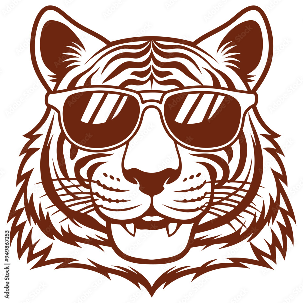 Obraz premium Tiger with glasses isolated white background