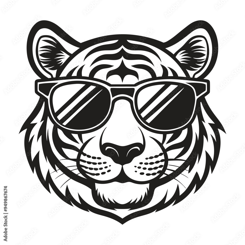 Obraz premium Tiger with glasses isolated white background