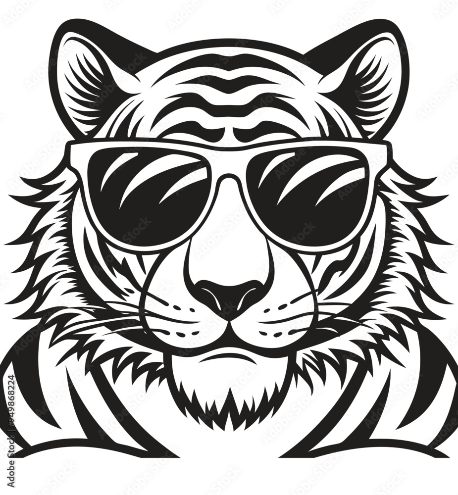 Tiger with glasses isolated white background Tiger with glasses isolated white background
