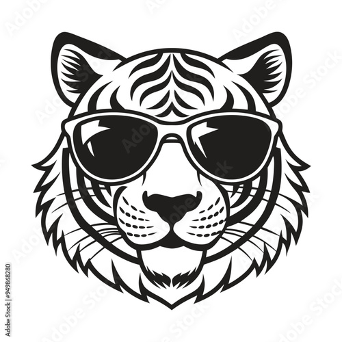 Tiger with glasses isolated white background