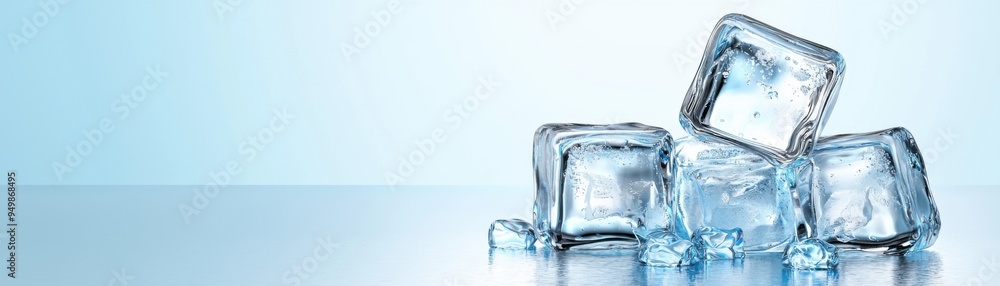 Crystal-clear ice cubes, like liquid diamonds, shimmer in a transparent glass, reflecting the cool blue backdrop Crystal-clear ice cubes, like liquid diamonds, shimmer in a transparent glass, reflecting the cool blue backdrop