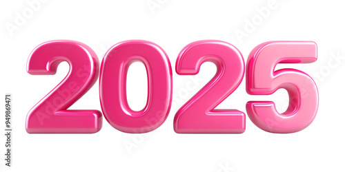 Bright pink 2025 numbers displaying a futuristic theme, cut out transparent